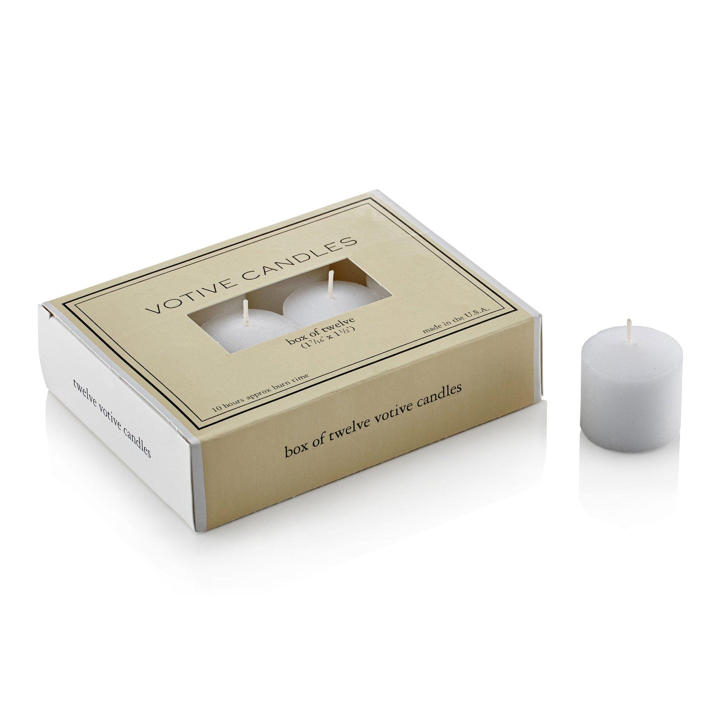 12 Pack Boxed 10 Hour Votive Candles, White, Unscented, 432 Total-votive candles-TableTopLighting.com