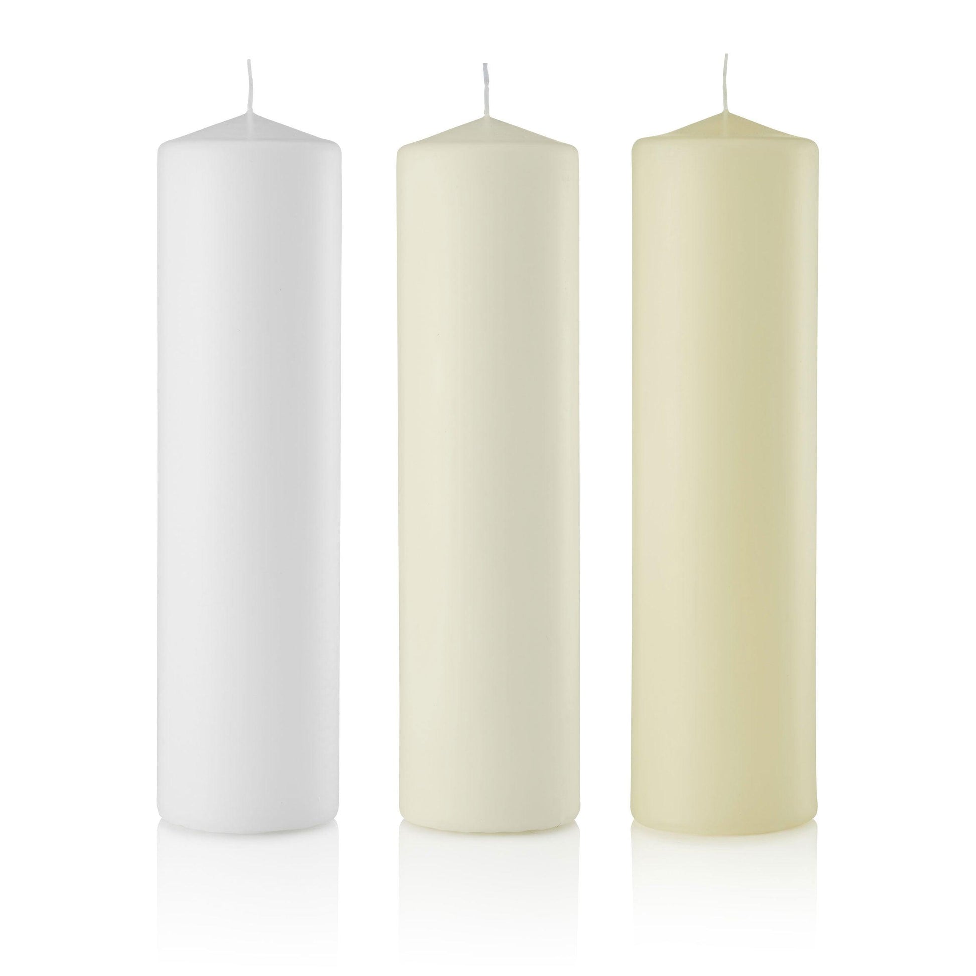 3 x 11 Pillar Candles, Unscented, Bulk Set of 12-pillar candles-TableTopLighting.com