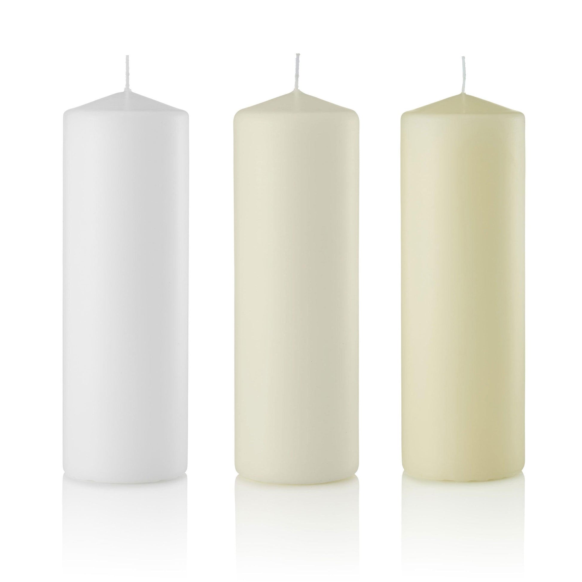 3 x 9 Pillar Candles, Unscented, Bulk Set of 12-pillar candles-TableTopLighting.com