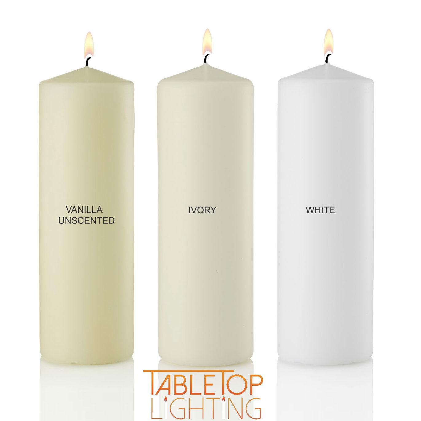 3 x 11 Pillar Candles, Vanilla, Unscented, Set of 12-pillar candles-TableTopLighting.com