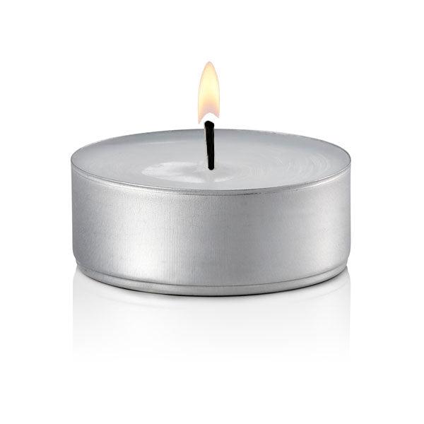 Mega 12 Hour Tealight Candles in Metal Cups, White, Unscented, Set of 240-tealight candles-TableTopLighting.com