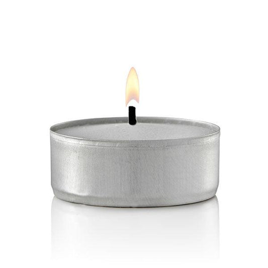5 Hour Tealight Candles in Metal Cups, White, Unscented, Set of 500-tealight candles-TableTopLighting.com